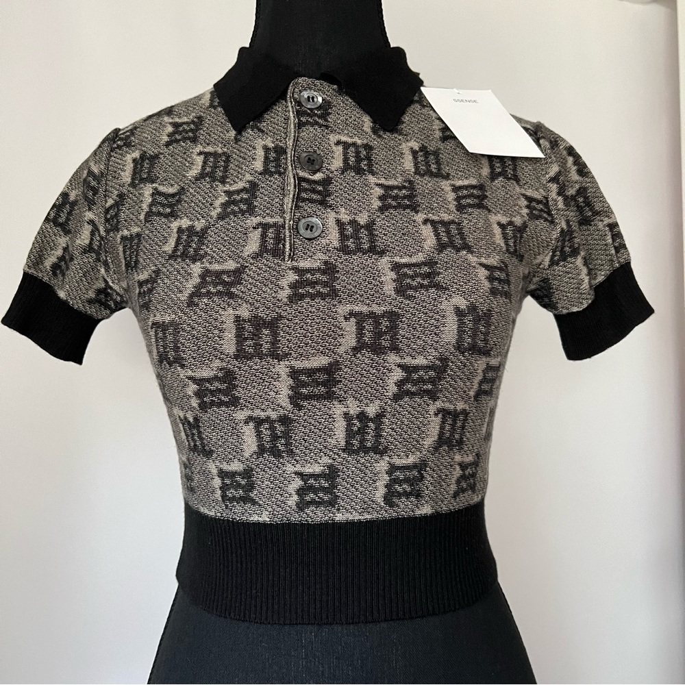 MISBHV, Wool and Silk Blend, Black & Taupe Monogram Polo - Multicolor. Size: S.